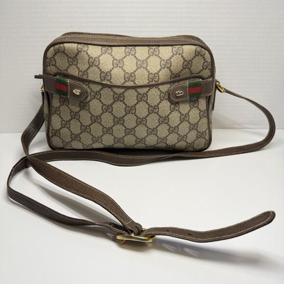 Vintage GUCCI GG Canvas Web Sherry Line Beige Red Green Shoulder Bag - Picture 1 of 13